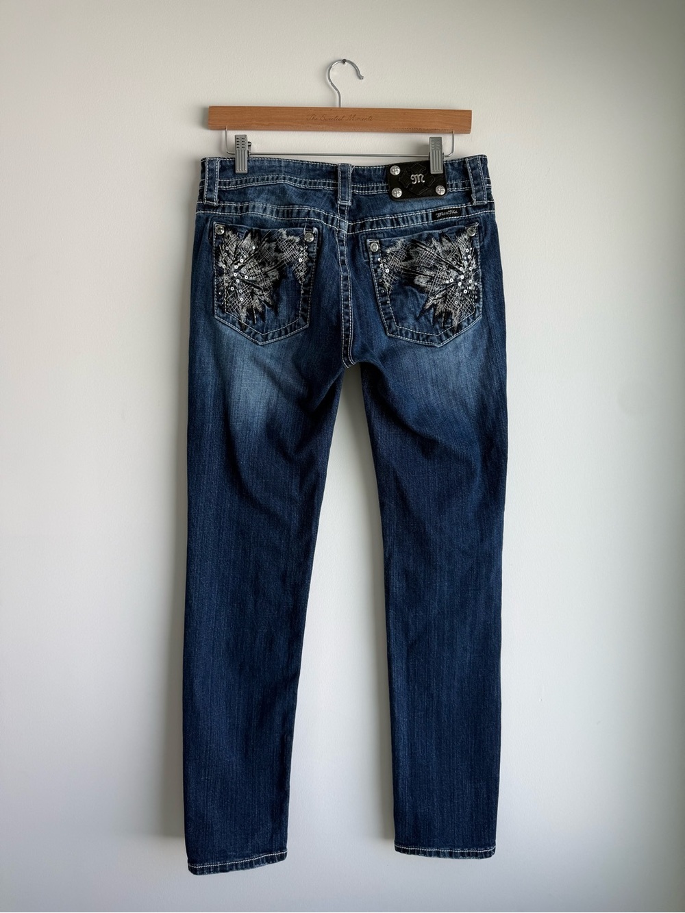 Miss Me Jeans Women 31 Skinny Low Rise Embellished Y2K Dark Wash